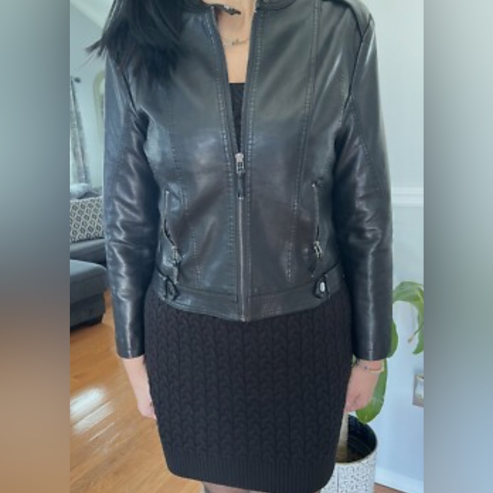 Boutique Blue B Stay Out All Night Vegan Leather Moto Rockabilly Jacket Sz S BLK